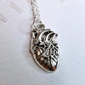 Gothic Anatomical Heart Silver Necklace